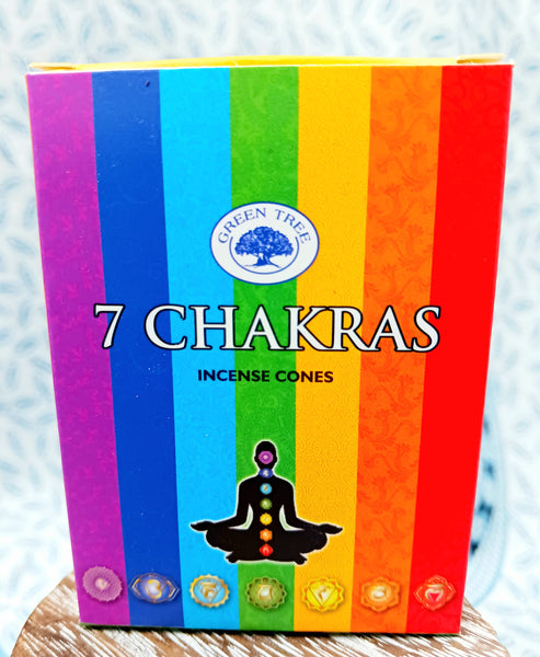 Green Tree Seven Chakras Incense Cones, 10 cones with Stand
