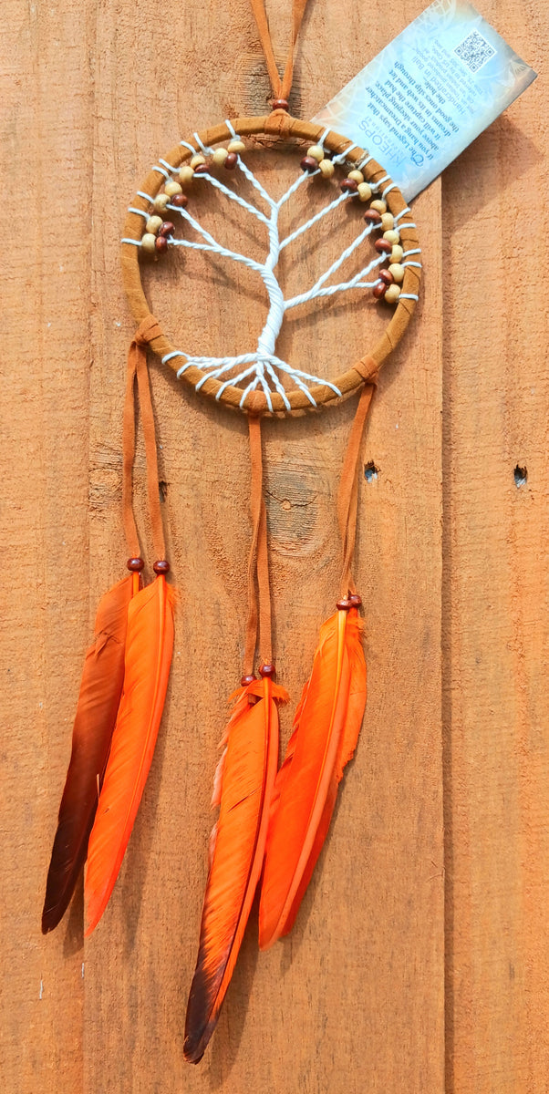 Dreamcatcher Tree of Life Natural with orange feathers – Five