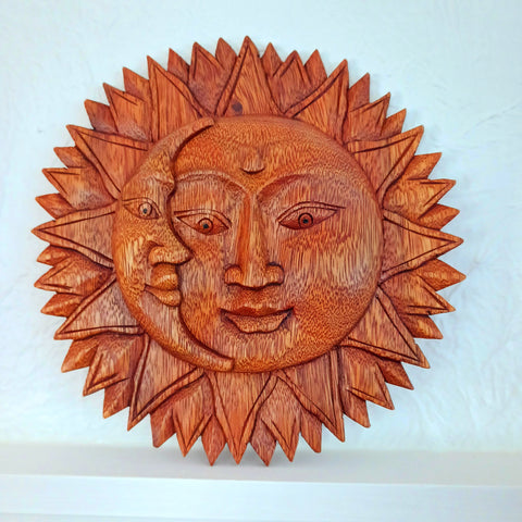 Sun and Moon wood hand carved wall décor