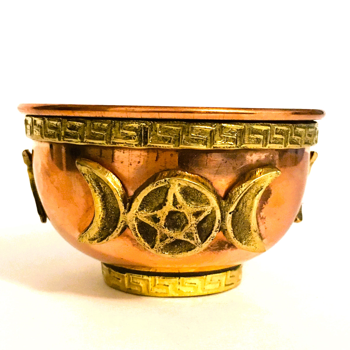 Kupfer-Angebotschale Mit Dreifachmond Pentacle - Kleine Schüssel Für Altar, Räucherwerk Oder Deko (8cm Durchmesser, 4cm Hoch)