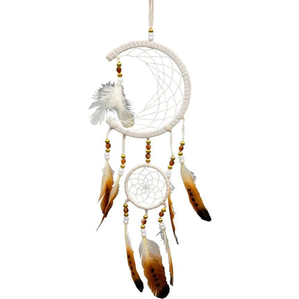 Dreamcatcher White Moon Spirit natural beads and feathers