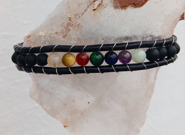 Seven Chakra matte Agate Stone Bracelet Magnetic Clasp