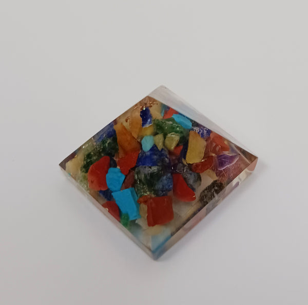 Chakras Mix Orgonite Pyramid with Copper Mini 1"