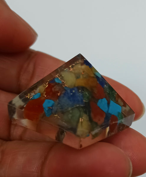 Chakras Mix Orgonite Pyramid with Copper Mini 1"