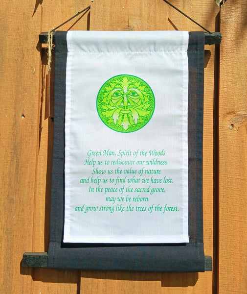 Green Man Prayer Inspirational Small Cotton Banner White