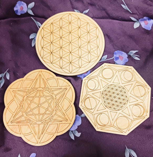 Sacred Geometry Grid Wood Mini 4" diameter