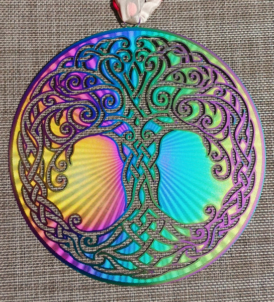 Celtic Tree of Life Mobile Sacred Geometry Grid Multicolor Stainless Steel 6"