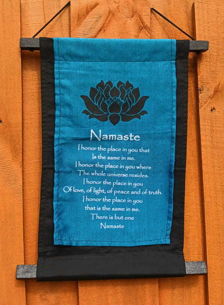 Namaste Inspirational Small Cotton Banner - Namaste - Blue