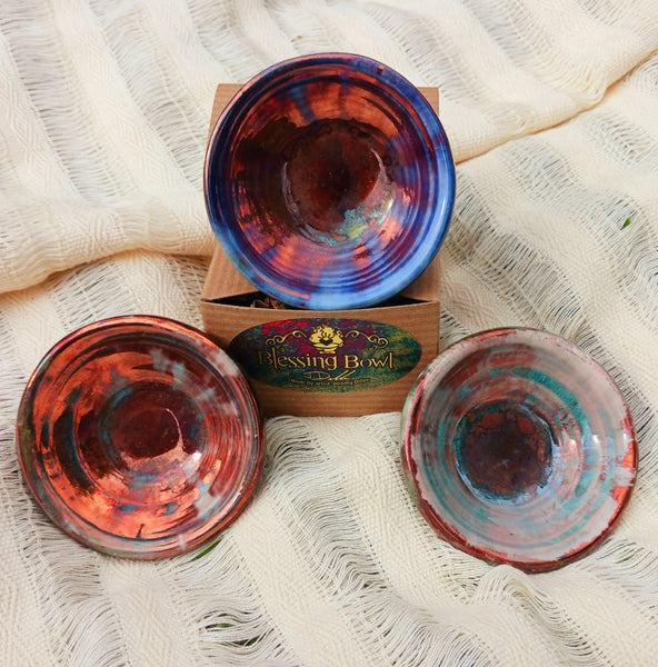 Raku Blessing Bowl Raku Pottery Glazed  3"