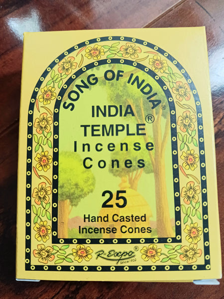 India Temple Incense Cones 25 pack, By Song of India
