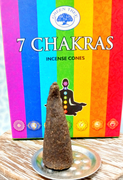 Green Tree Seven Chakras Incense Cones, 10 cones with Stand