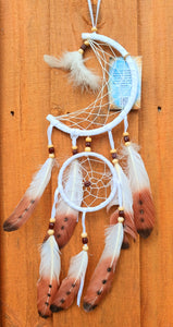 Dreamcatcher White Moon Spirit natural beads and feathers