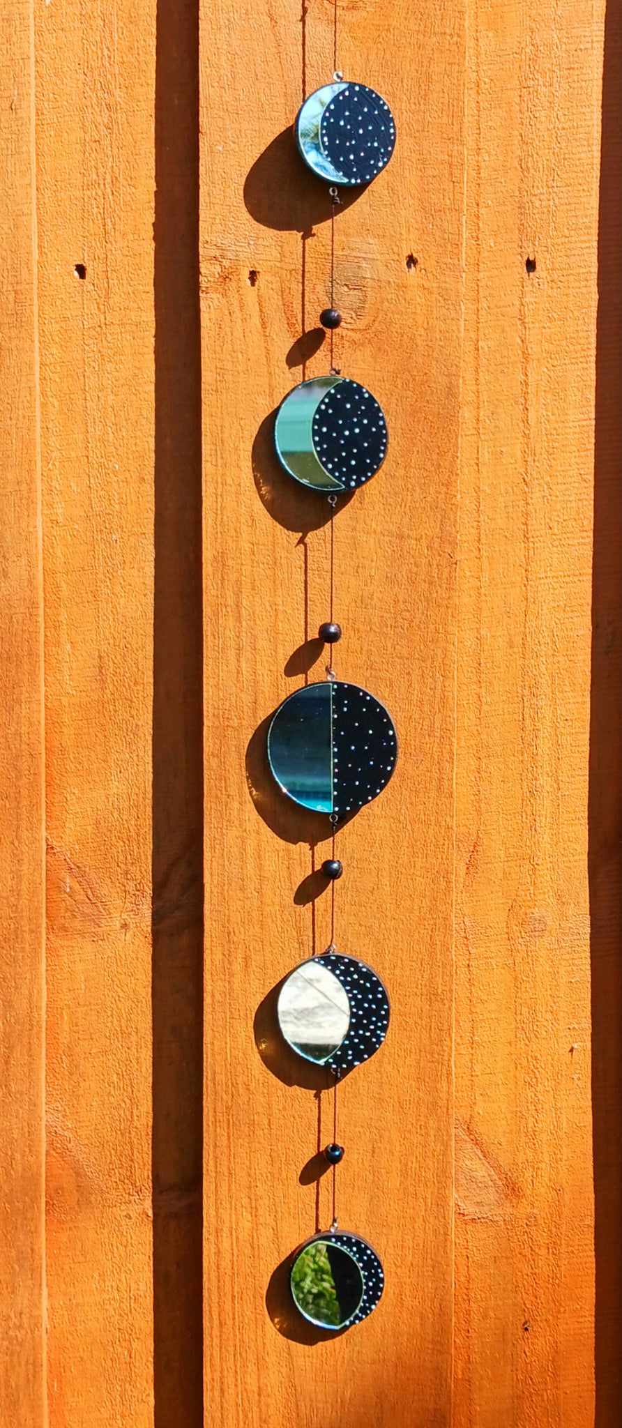 Moon Phases with Mirrors Home Decor Wood Wall Hanging String