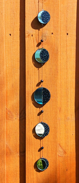 Moon Phases with Mirrors Home Decor Wood Wall Hanging String
