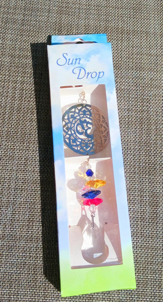 Mini Sun Drop OM round Mandala Crystal hanger 10"