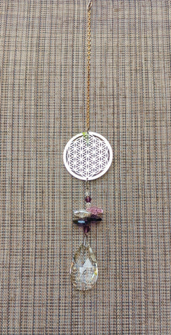 Mini Sun Drop Flower of Life with Crystal hanger 10"
