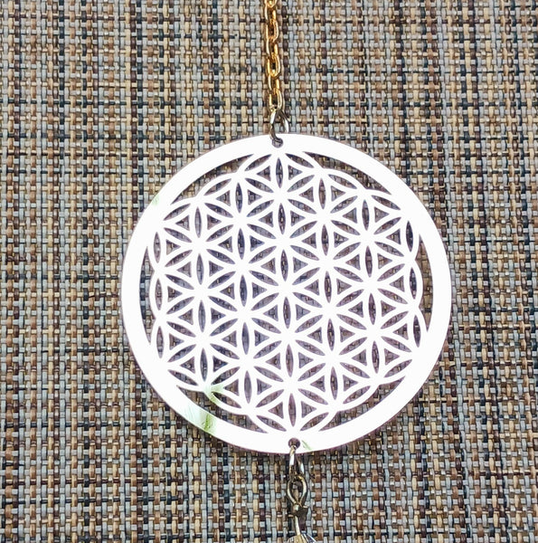 Mini Sun Drop Flower of Life with Crystal hanger 10"