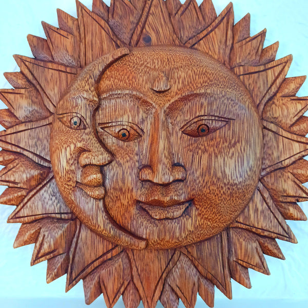 Sun and Moon wood hand carved wall décor