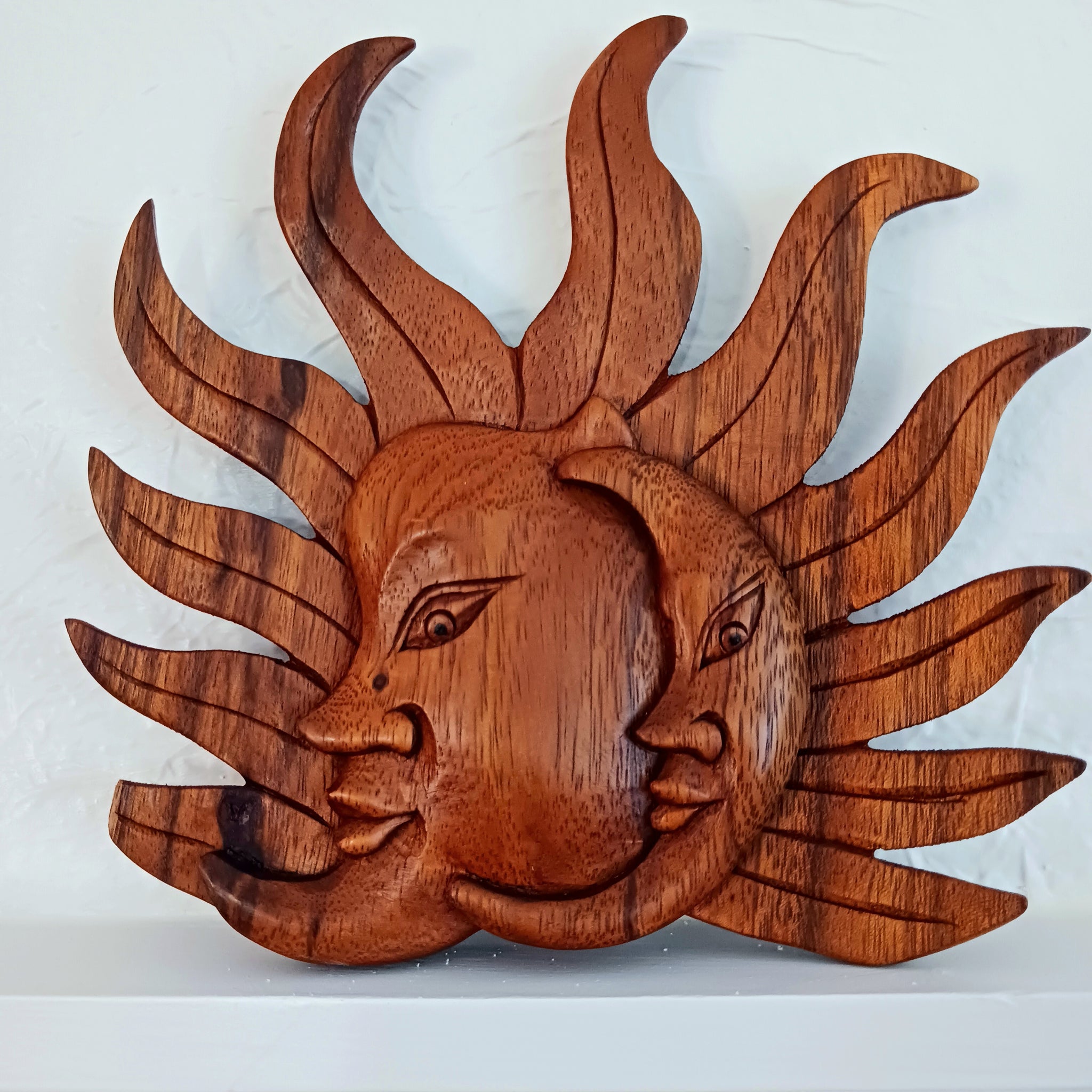 Sun and Moon wood hand carved wall décor