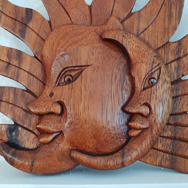 Sun and Moon wood hand carved wall décor