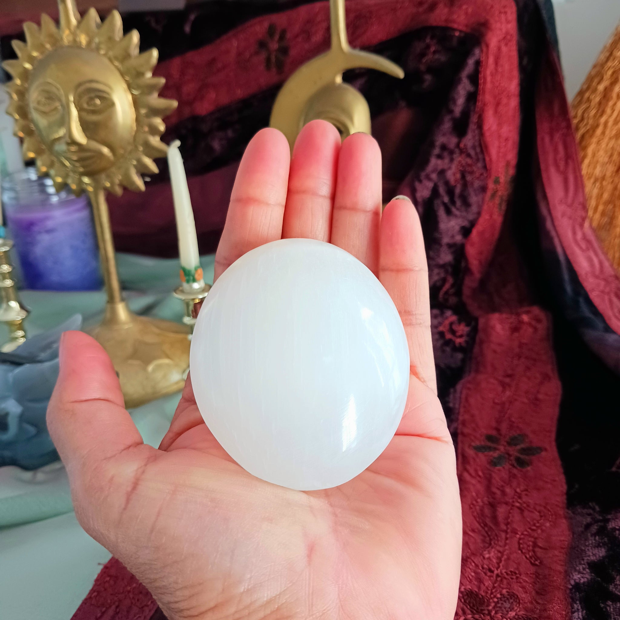 Selenite Oval Crystal Palm Stone