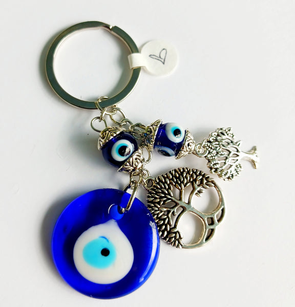 Lucky Evil Eye Keychain Protection Amulet Key Holder with Tree of life