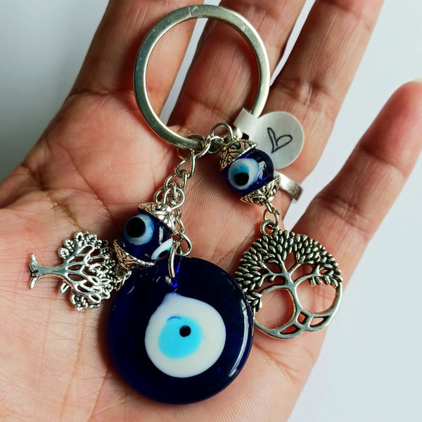 Lucky Evil Eye Keychain Protection Amulet Key Holder with Tree of life