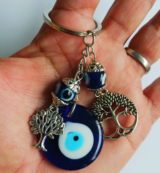 Lucky Evil Eye Keychain Protection Amulet Key Holder with Tree of life