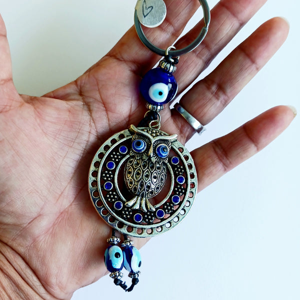 Evil Eye Owl Keychain Protection Amulet Key Holder