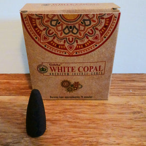 White Copal Goloka Backflow Incense Cones