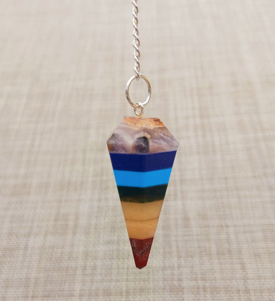 Seven Chakra Stone Pendulum Hexagonal