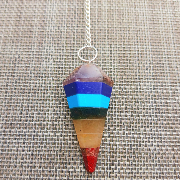 Seven Chakra Stone Pendulum Hexagonal