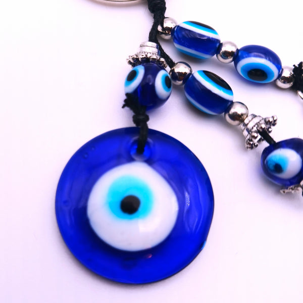 Lucky Evil Eye Keychain Protection Amulet Key Holder with 4 clover leaf