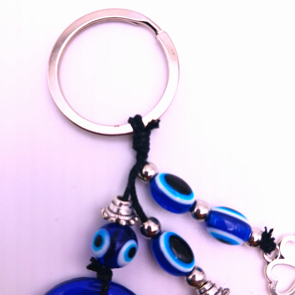 Lucky Evil Eye Keychain Protection Amulet Key Holder with 4 clover leaf