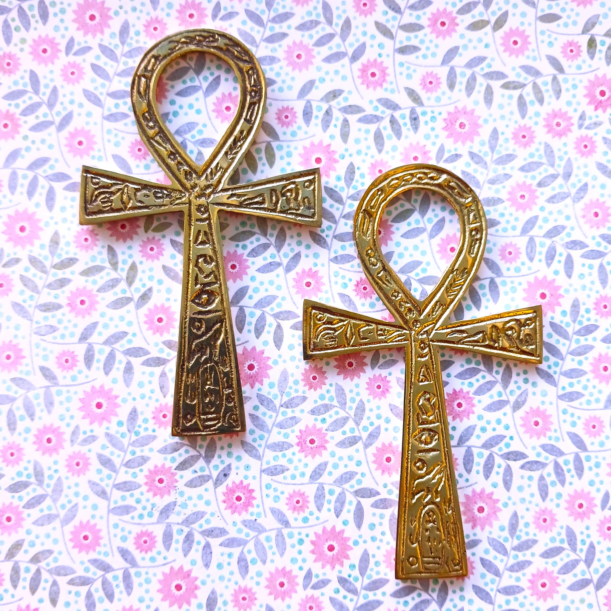 Egyptian Brass Ankh Key of Life Engraved Hieroglyphics Decoration Small