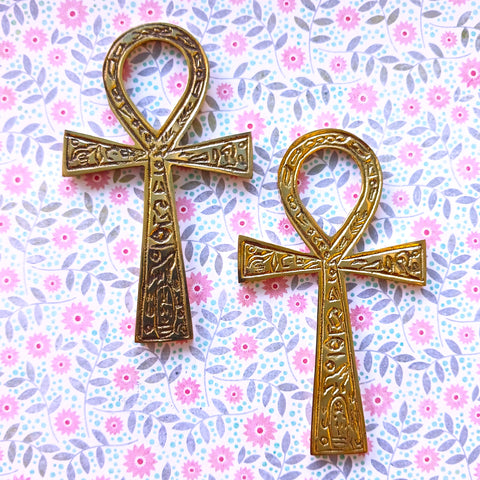 Egyptian Brass Ankh Key of Life Engraved Hieroglyphics Decoration Small