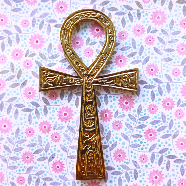 Egyptian Brass Ankh Key of Life Engraved Hieroglyphics Decoration Small