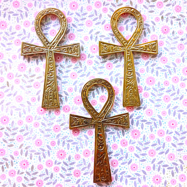 Egyptian Brass Ankh Key of Life Engraved Hieroglyphics Decoration Small