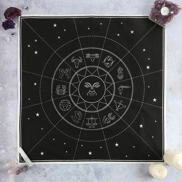 Zodiac Signs Sun Stars Altar Cloth black and white Altar Mat