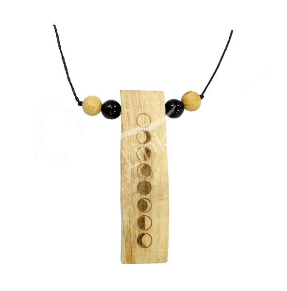 Palo Santo Necklace Moon Phases Engraved with black Tuormaline