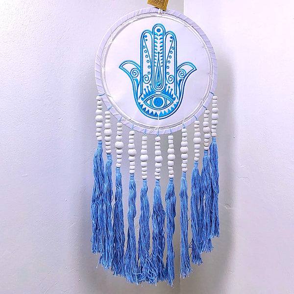 Dreamcatcher Blue Fatima Hand Embroidered Fringe Wall Decor