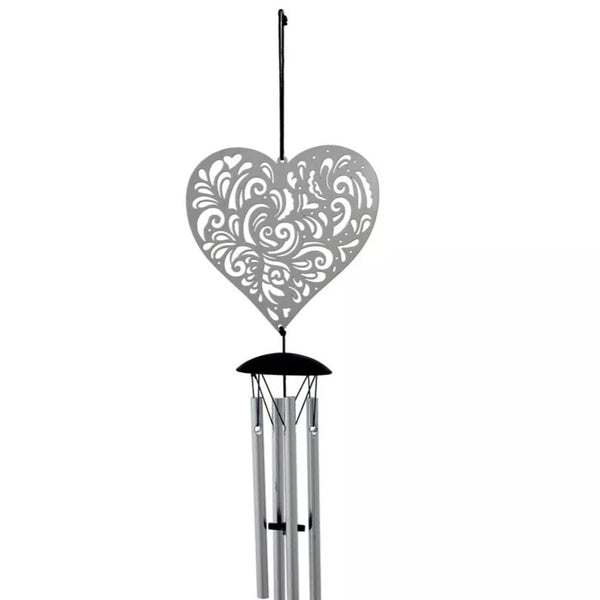 Woodstock Flourish Chime Heart Silver Wind Chime 18"