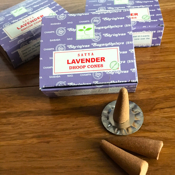 Lavender Nag Champa Dhoop Incense Cones, 12 Dhoop cones with Stand