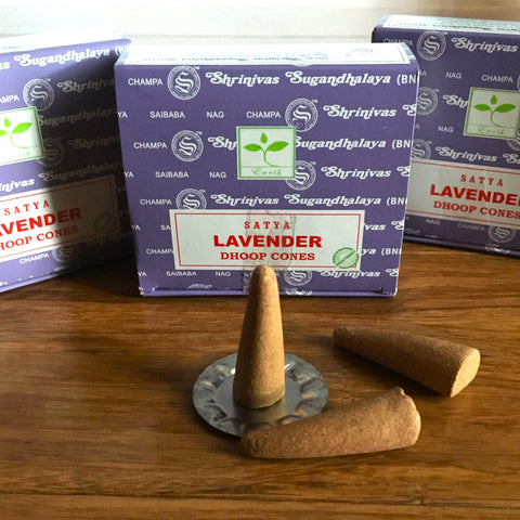 Lavender Nag Champa Dhoop Incense Cones, 12 Dhoop cones with Stand