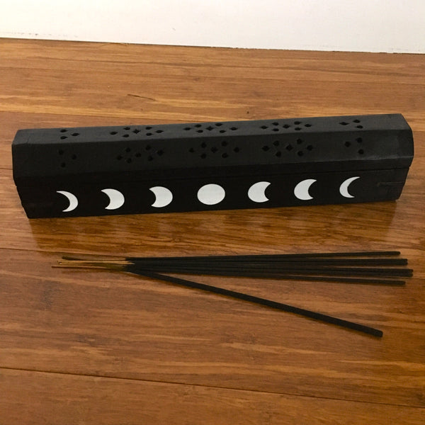 Moon Phases Black Incense Burner and Storage Box