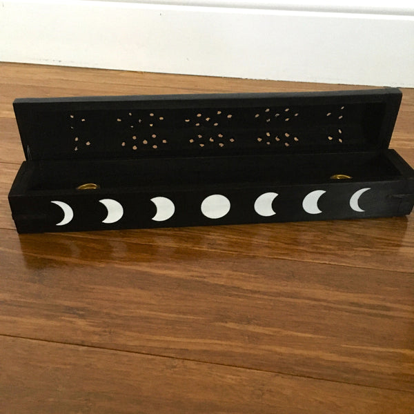 Moon Phases Black Incense Burner and Storage Box