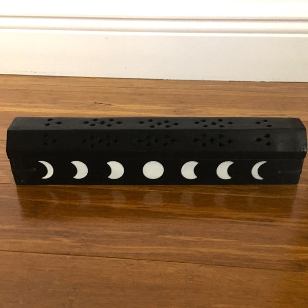 Moon Phases Black Incense Burner and Storage Box