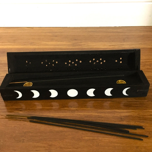 Moon Phases Black Incense Burner and Storage Box