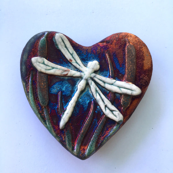 Raku Dragonfly Blessed Heart Glazed  3"