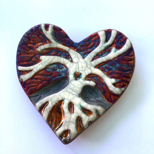 Raku Tree of Life Blessed Heart Glazed  3"